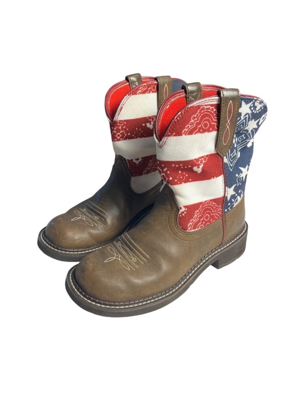 Ariat Fatbaby Heritage Dapper Western Boots Brown Red White Blue Womens  8.5 B